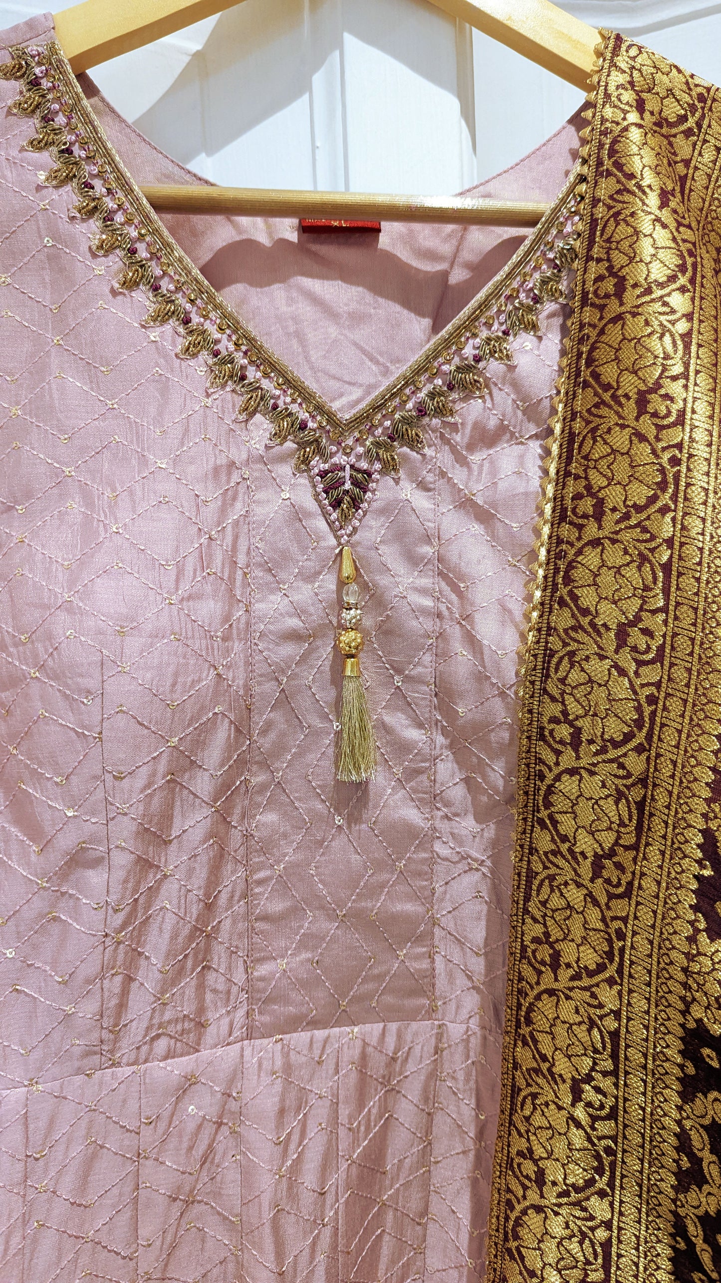 Dusty Lilac Anarkali with Burgundy Shawl (multiple sizes available)