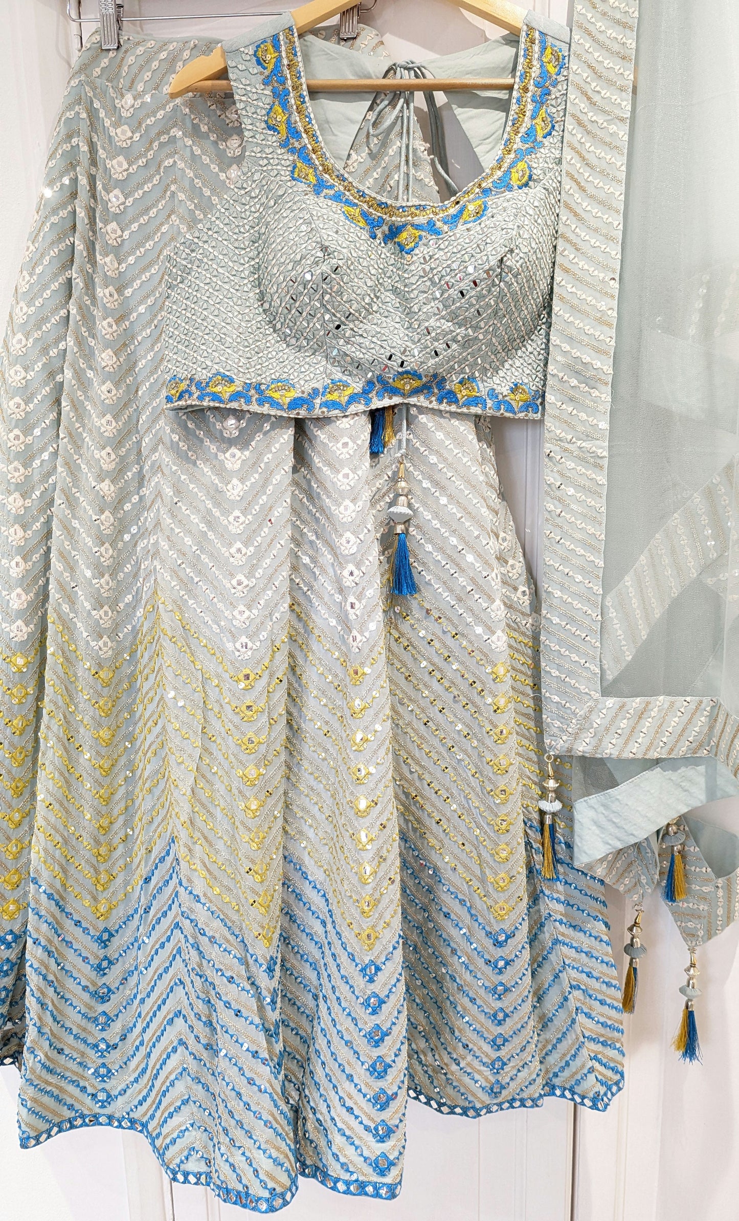 Powder Blue Chevron Designer Lehenga (12-14)