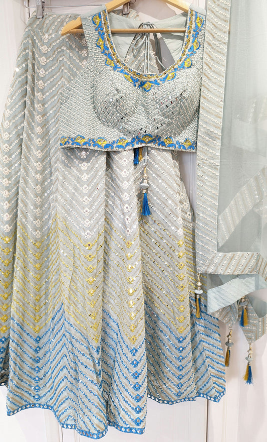 Powder Blue Chevron Designer Lehenga (12-14)